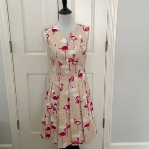 Tyler Boe sleeveless fit and flare pleated flamingo print dress